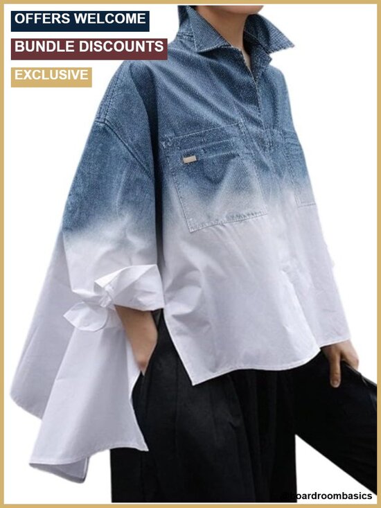 Tops - Oversized Long Sleeve Button Down Boyfriend Shirt High Low Blouse